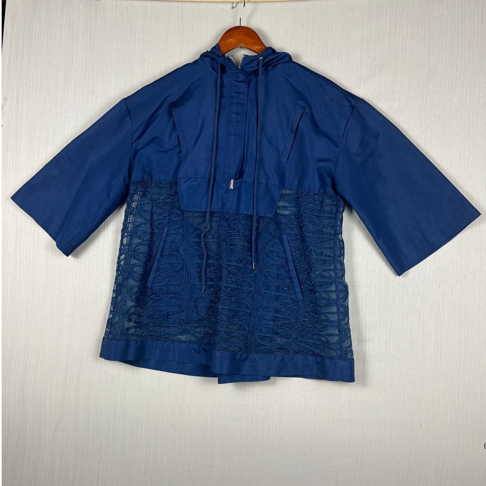 Kimchi Blue Anorak Women M Navy Blue Lace Panel Pullover Hooded Jacket Romantic